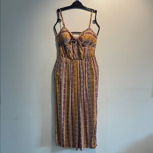 AUW Brown and Yellow Ruched Bodice Jumpsuit Size Medium